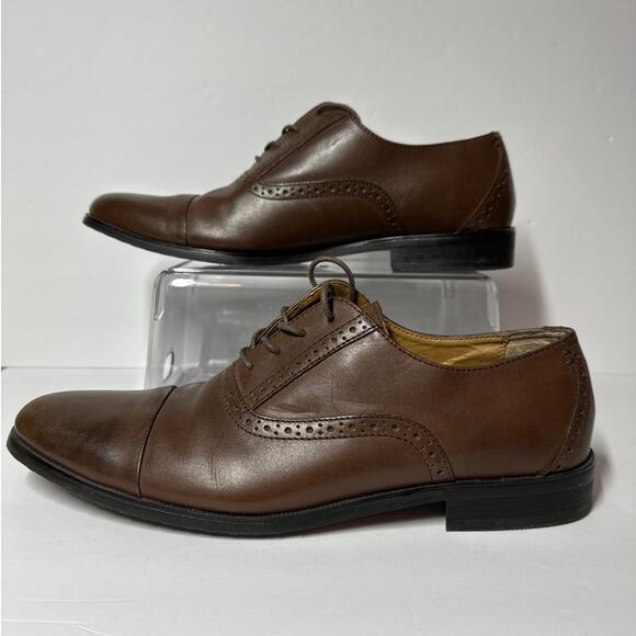 Penguin by Munsingwear Men's OP Tip Oxford Leather Brown Dress Shoes Size 11 - Picture 2 of 11
